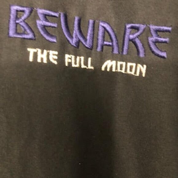 LIMITED EDITION EDGY BLACK WOLF BOMBER JACKET BEWARE OF THE MOON SIZE M - Picture 7 of 8